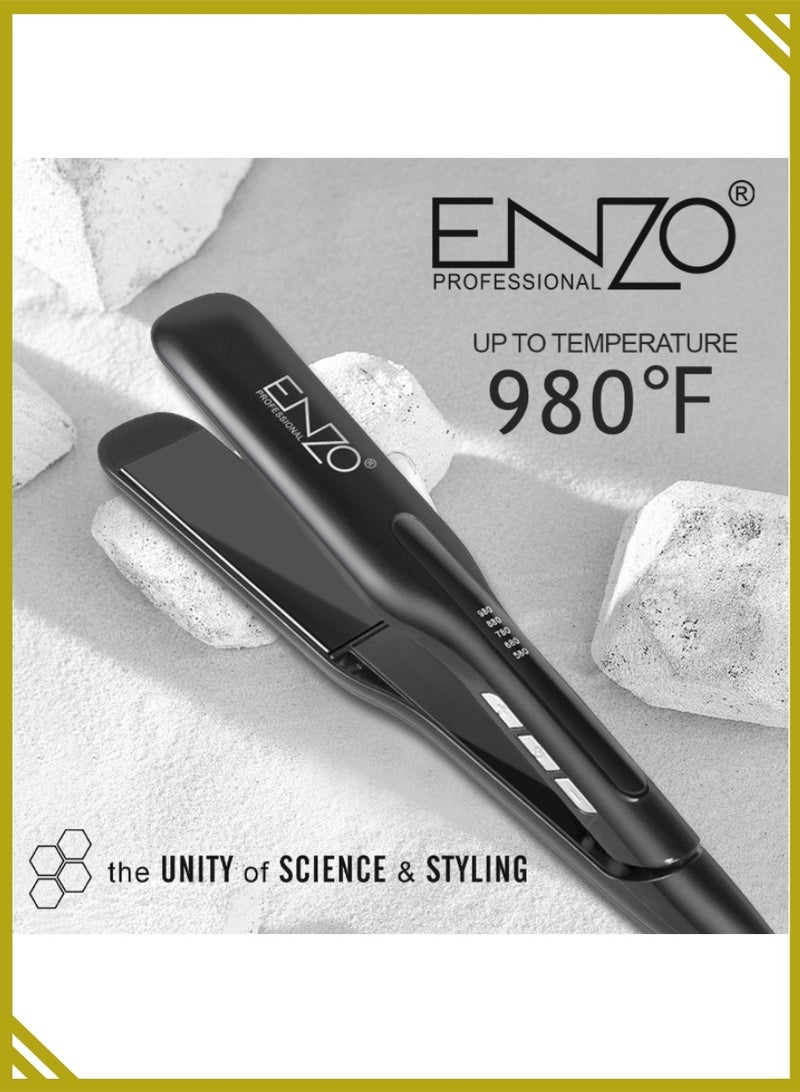 إنزو مكواة فرد الشعر إنزو EN-5186 المصنوعة من الجرافيت والتيتانيوم - مكواة فرد شعر احترافية عالية الحرارة مزودة بشاشة رقمية لتصفيف ناعم وخالٍ من التجعد - Image 1